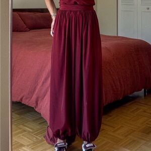 Women's Relaxed Harem Pants in Deep Burgundy